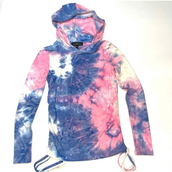 Derek Heart Women's Soft Tie Dye Ruched Sides Pullover Hoodie Small NWT - Picture 1 of 2
